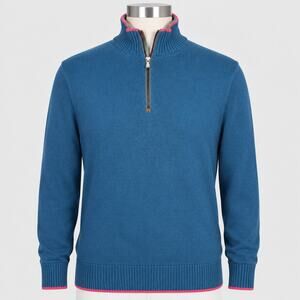 Robert Graham Classic Fit Blue Quarter Zip Pullover Sweater Men's S Cotton Knit